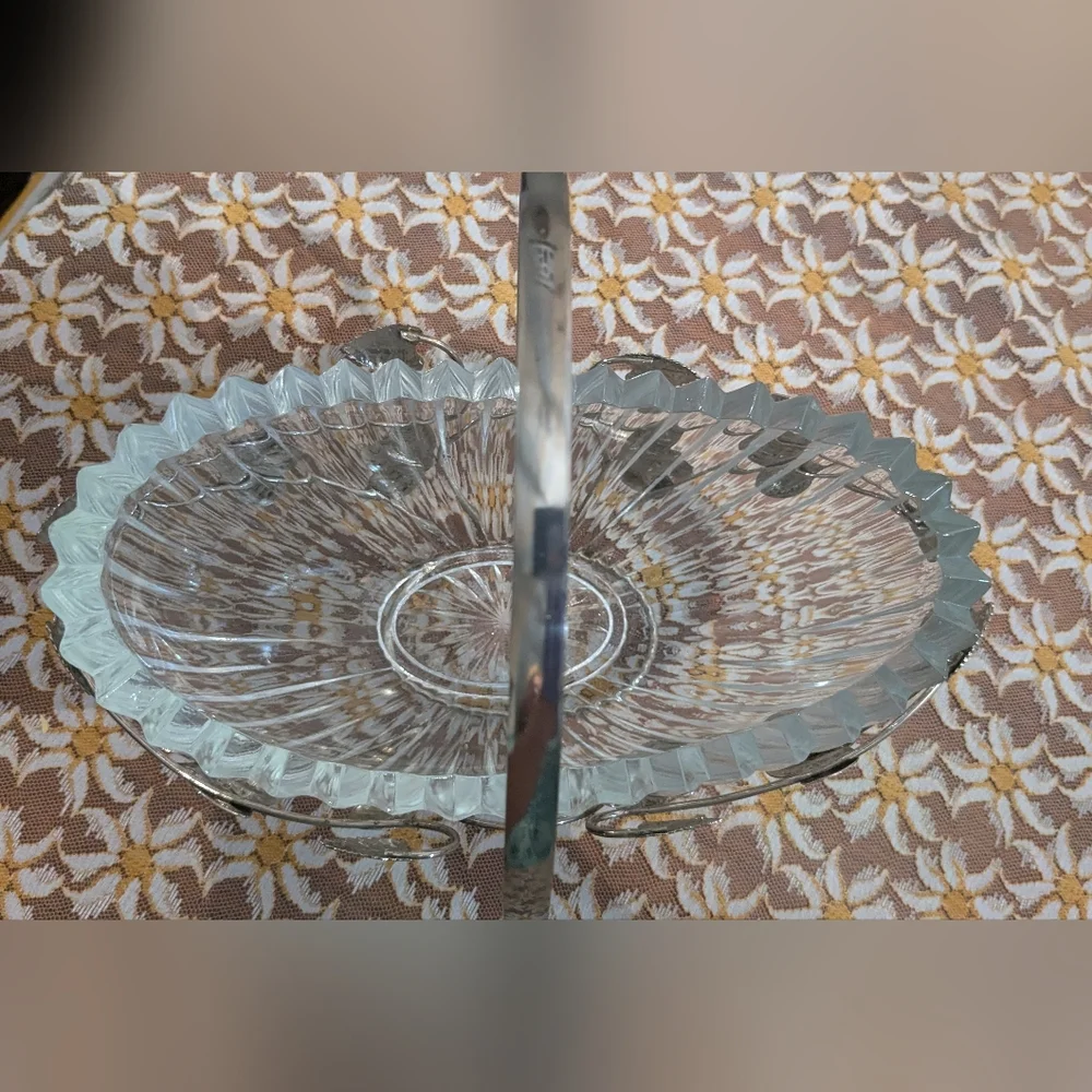 RARE English Silverplated  Leaves Basket w/ HEAVY Hand Cut Glass Bowl 30s/40s